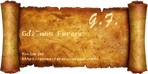 Gémes Ferenc névjegykártya